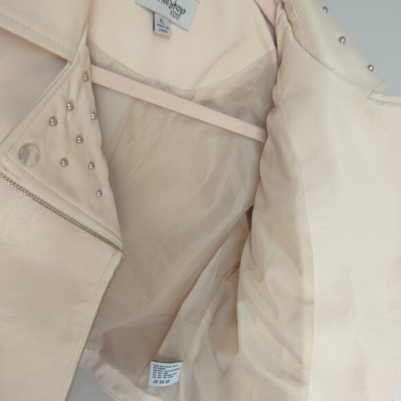Coffe Shop Kid's Light Pink Faux Leather Silver Stud Moto Biker Jacket - XL Kids - Picture 8 of 15